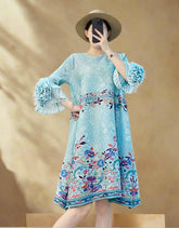 HEYFANCYSTYLE Women's Designer Japanese Plissé Floral Ruffle Dress